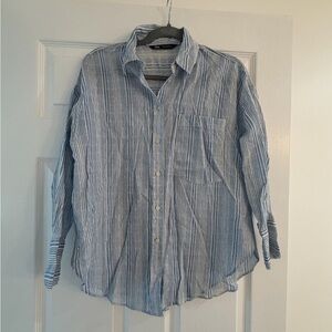 Zara women’s  Blue and White Striped blouse with metallic threads XS